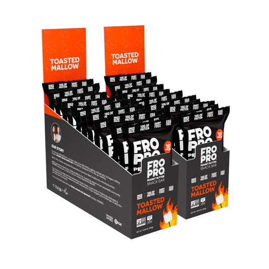 FRO PRO packaging shows on-the-go nutrition for fropro plant protein bars.