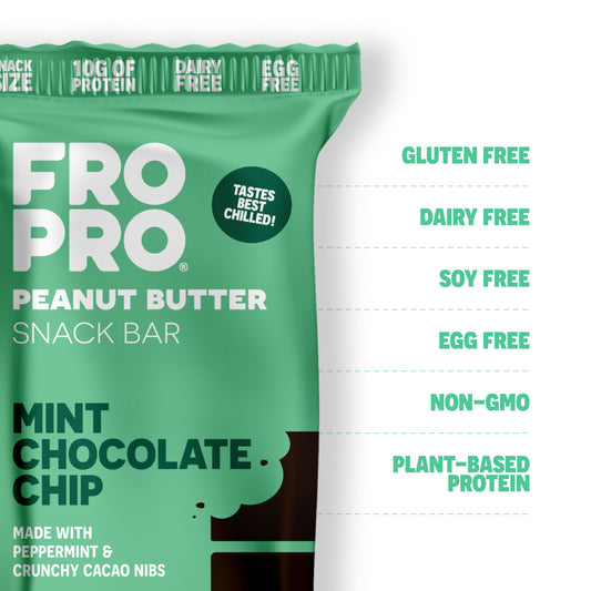 FRO PRO Mint protein bar close-up showing chewy texture