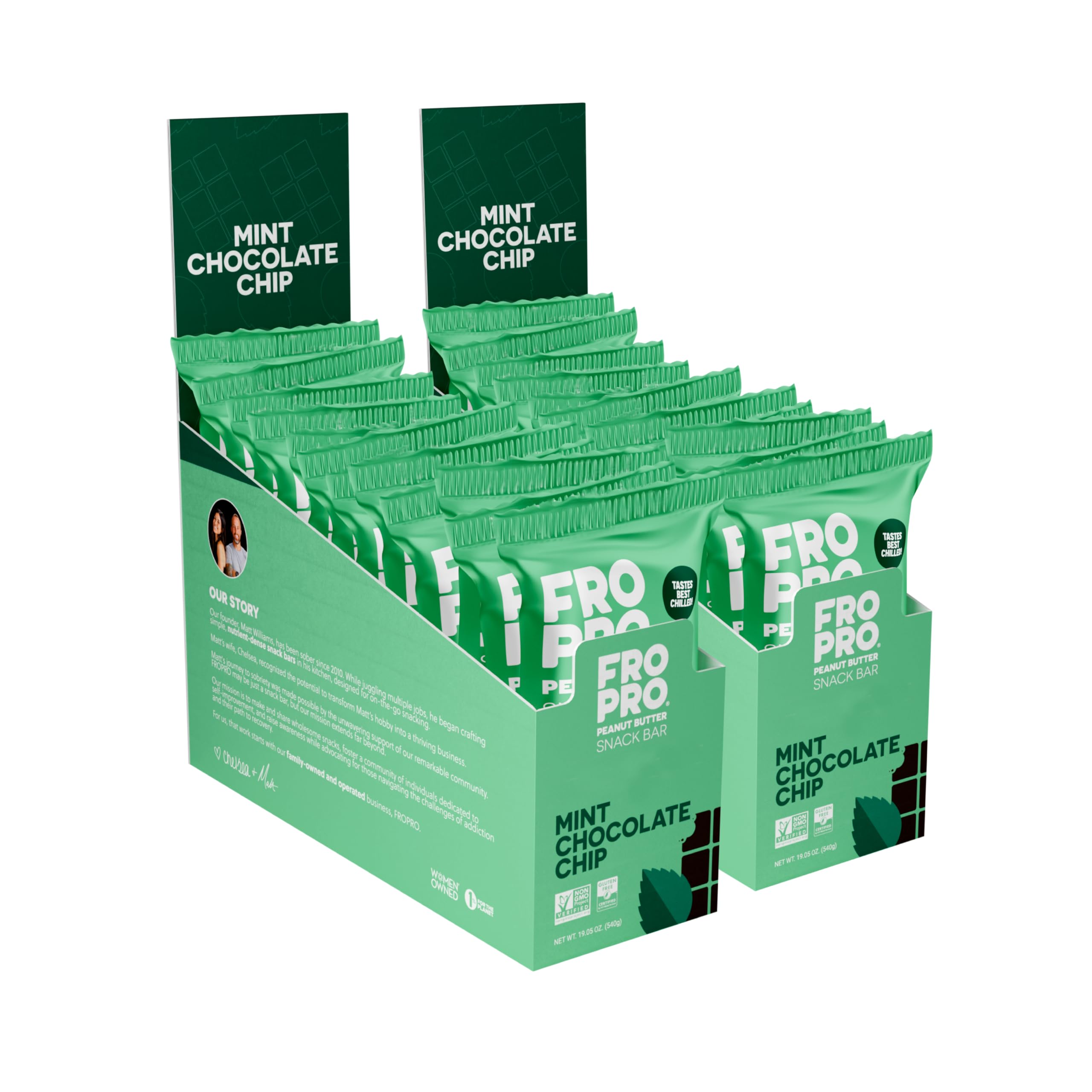 FRO PRO Mint plant protein bars pack shot for convenient snacking