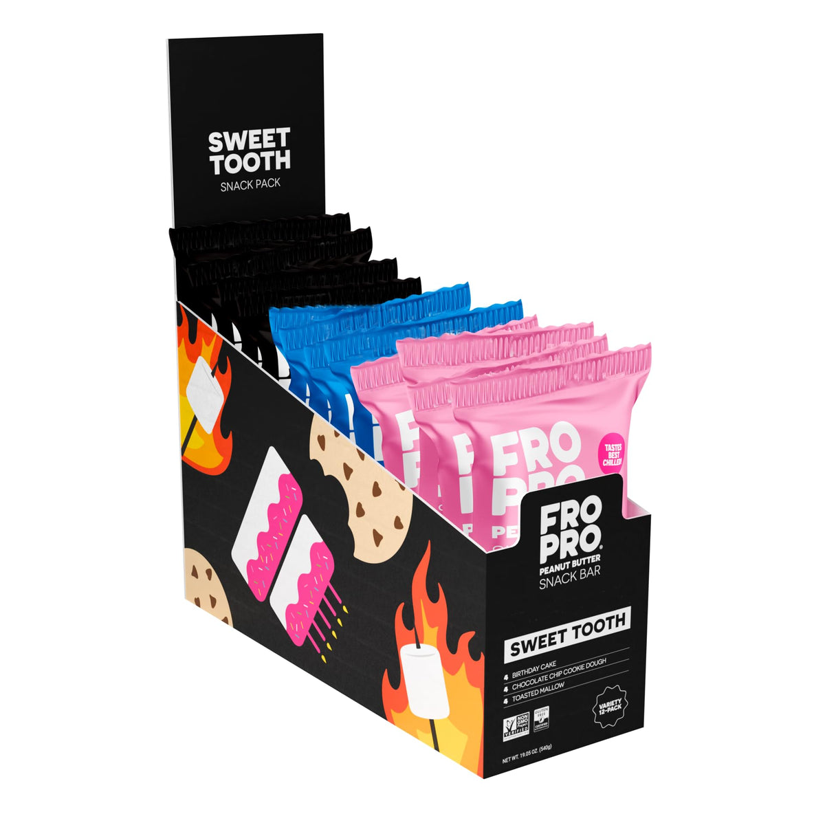 FRO PRO plant protein snack bar pack front, convenient high-protein bite for on-the-go.