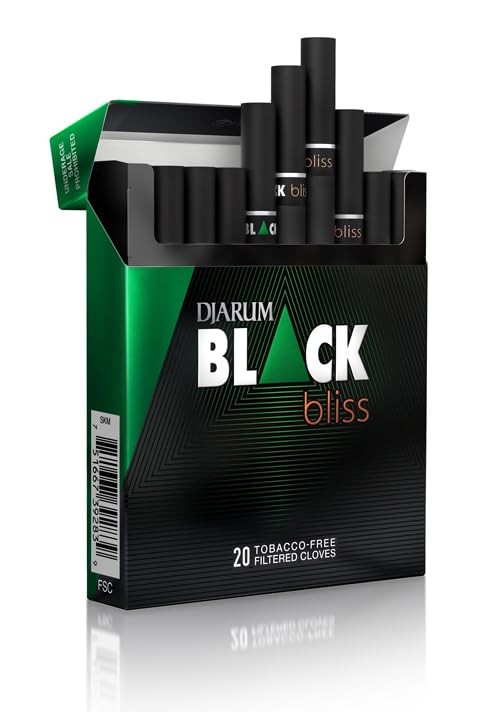 The Frugal Smoker Djarum Black Bliss Emerald cigarette closeup highlights rich emerald clove aroma.