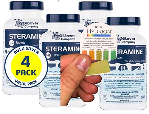 FryOilSaver Steramine bottle 4-pack displayed, ideal for busy kitchens