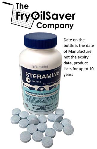 Steramine tablets blue-dissolve close-up for fast surface sanitizing