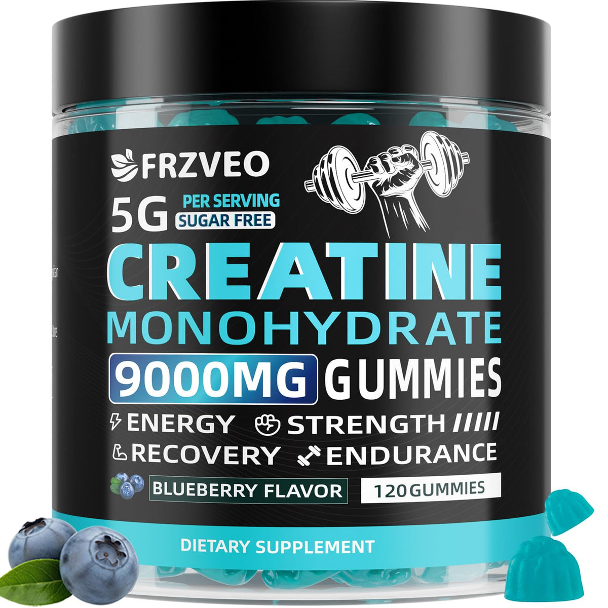 FRZVEO Creatine Monohydrate Gummies bottle for convenient muscle support