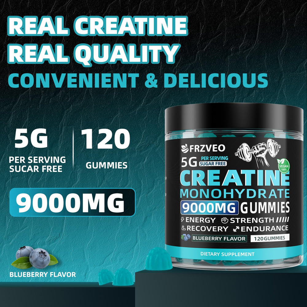 FRZVEO Creatine Monohydrate Gummies nutrition label showing 9000mg per gummy