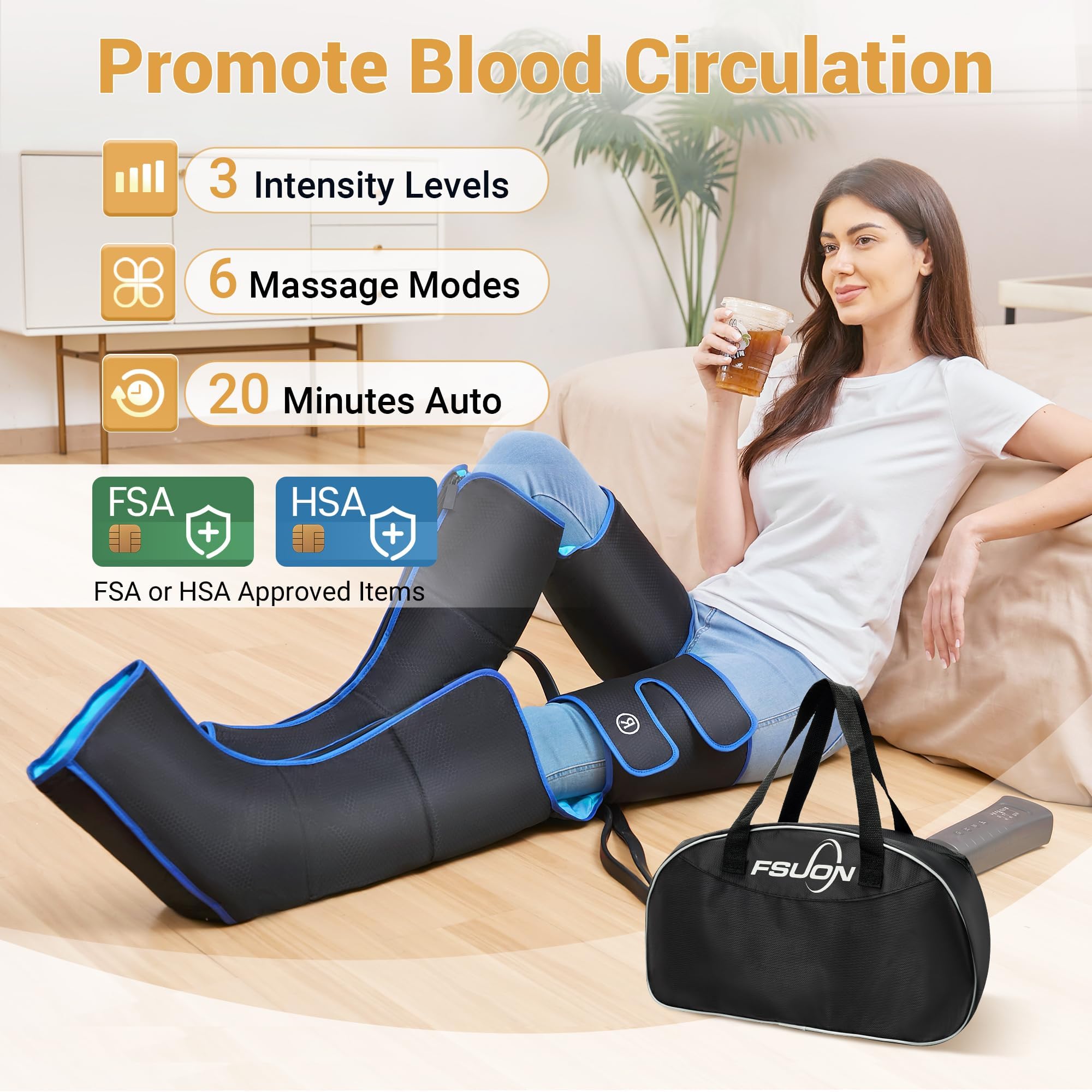 FSUON leg massager calf wrap provides compression for calf fatigue relief