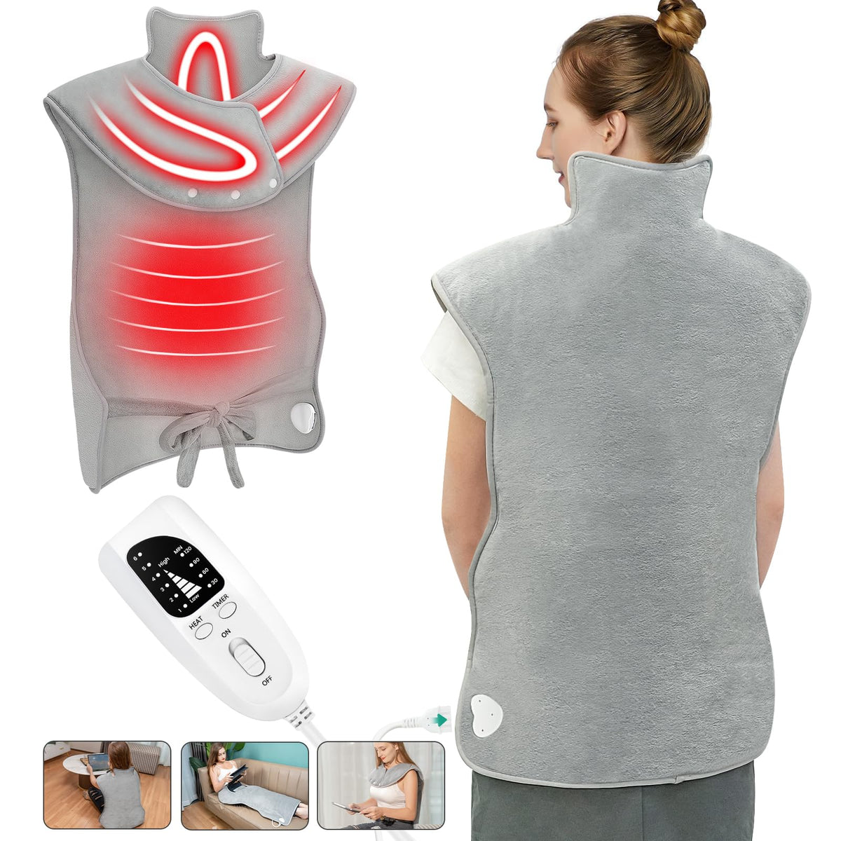 FTOYIN heating pad provides full back coverage for targeted warmth.