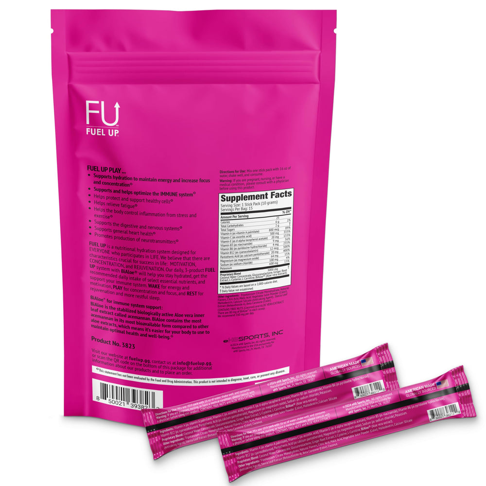 FU FUEL UP Play electrolyte fruit punch served in a glass for daily hydration