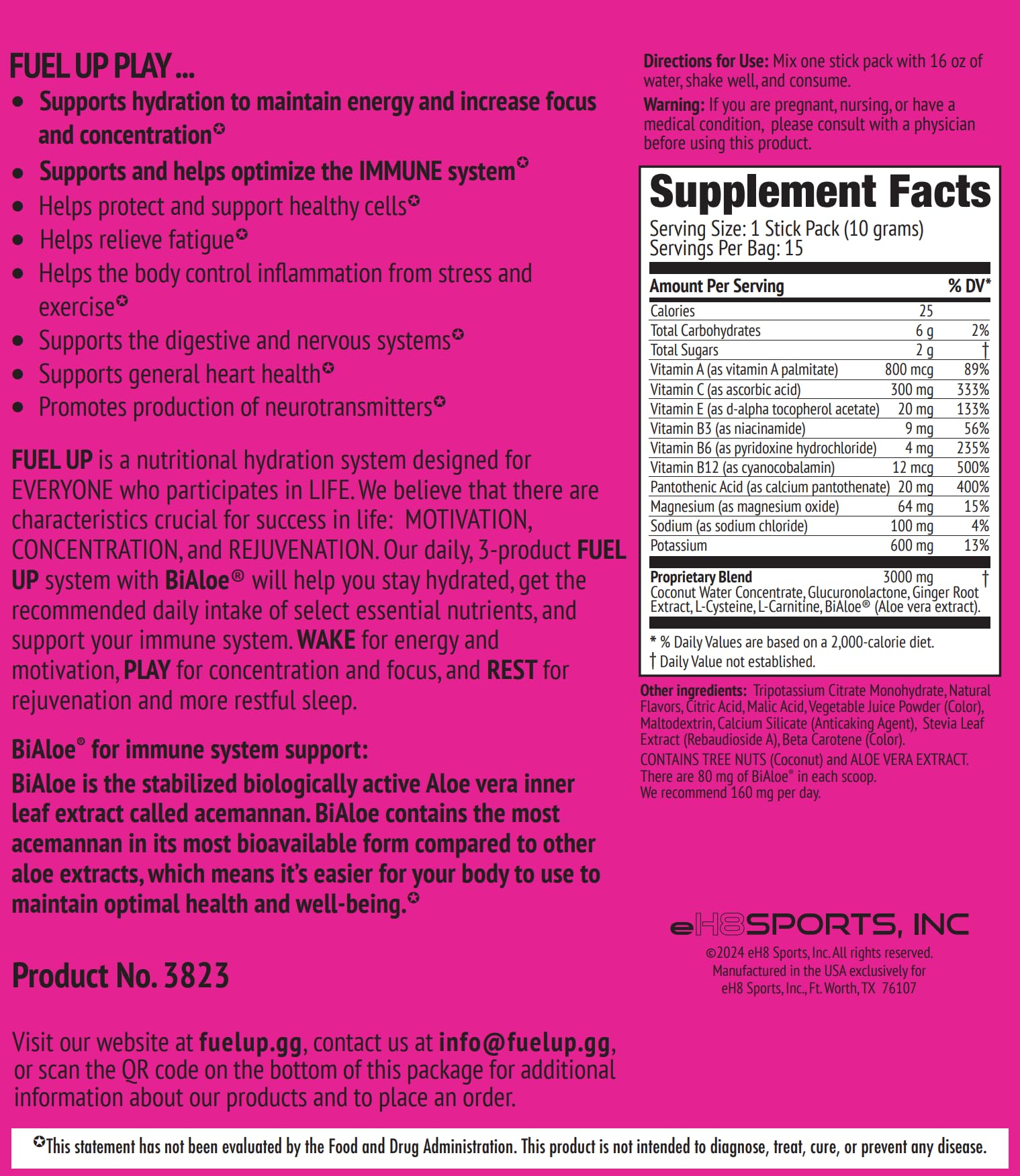 FU FUEL UP Play electrolyte powder dissolving in water for quick energy and focus