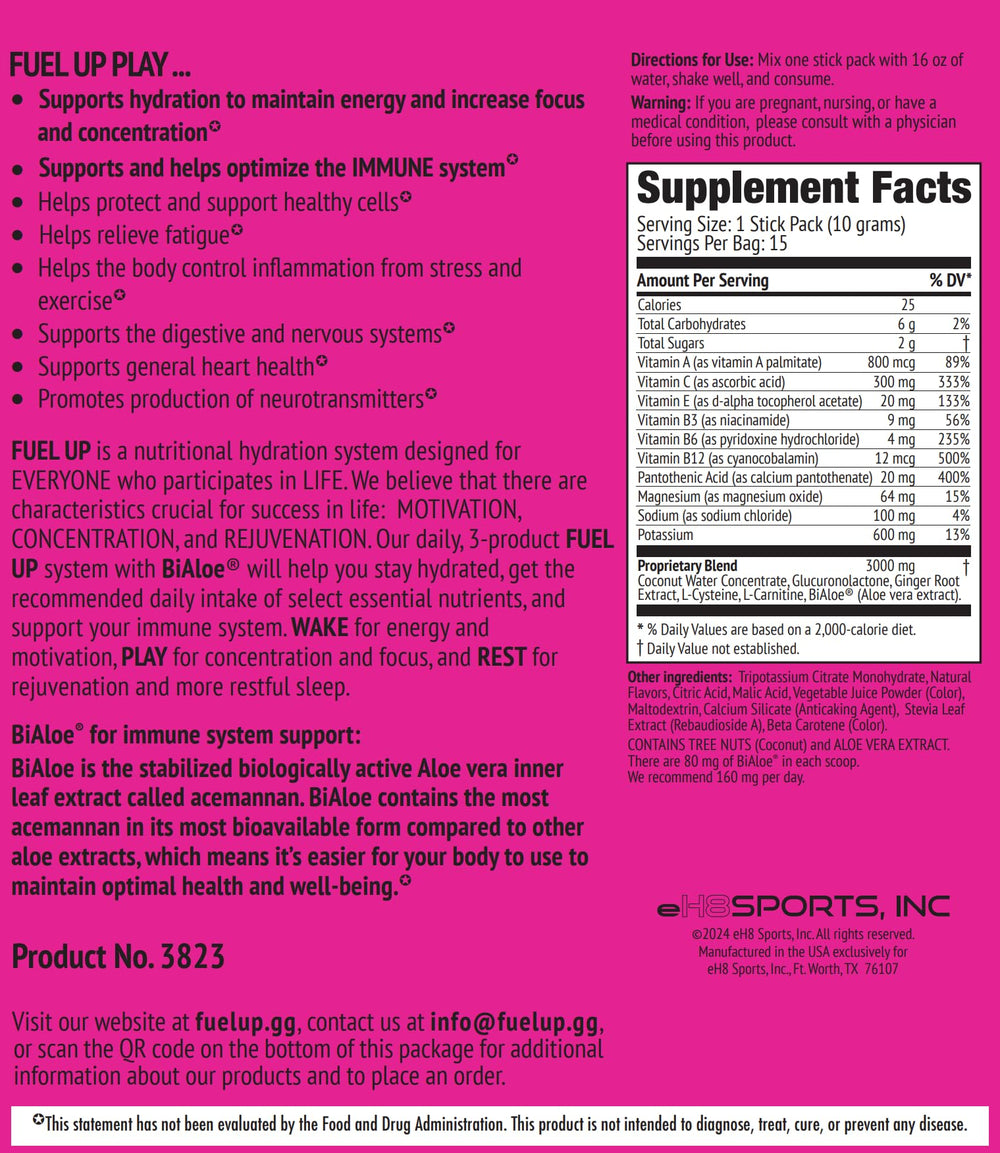 FU FUEL UP Play electrolyte powder dissolving in water for quick energy and focus