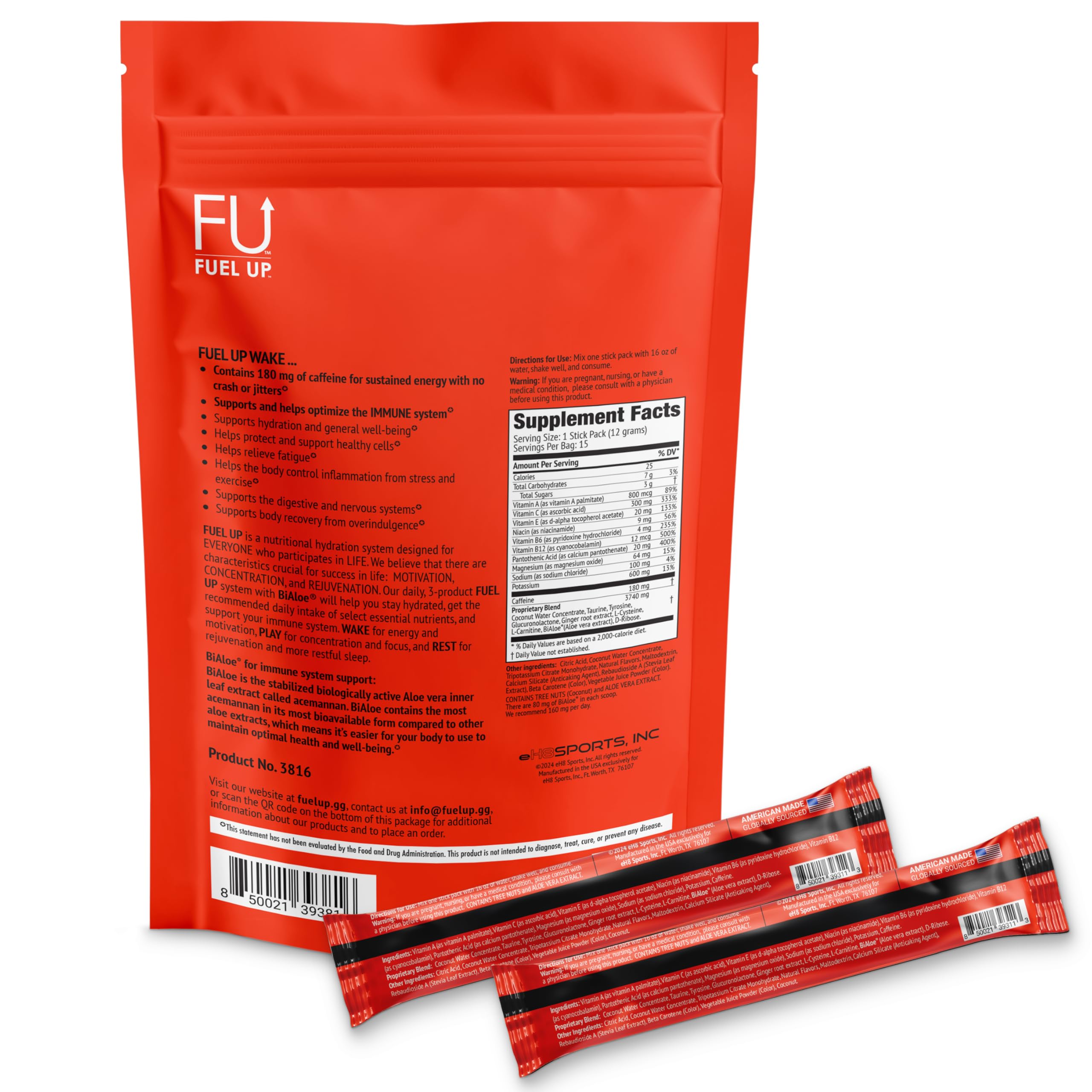 FU FUEL UP Wake orange sherbet powder dissolving in water for balanced hydration and focus
