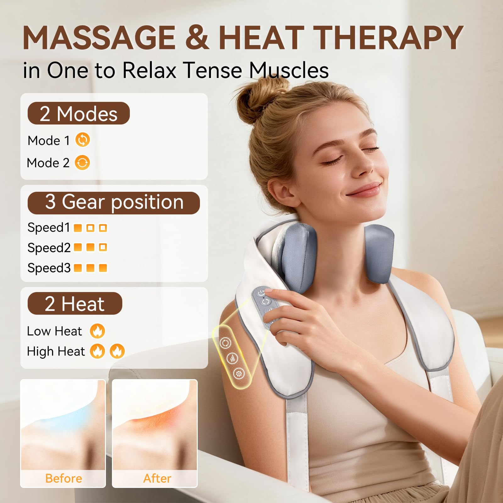 Fubangneer heat therapy feature with adjustable heat levels for soothing warmth