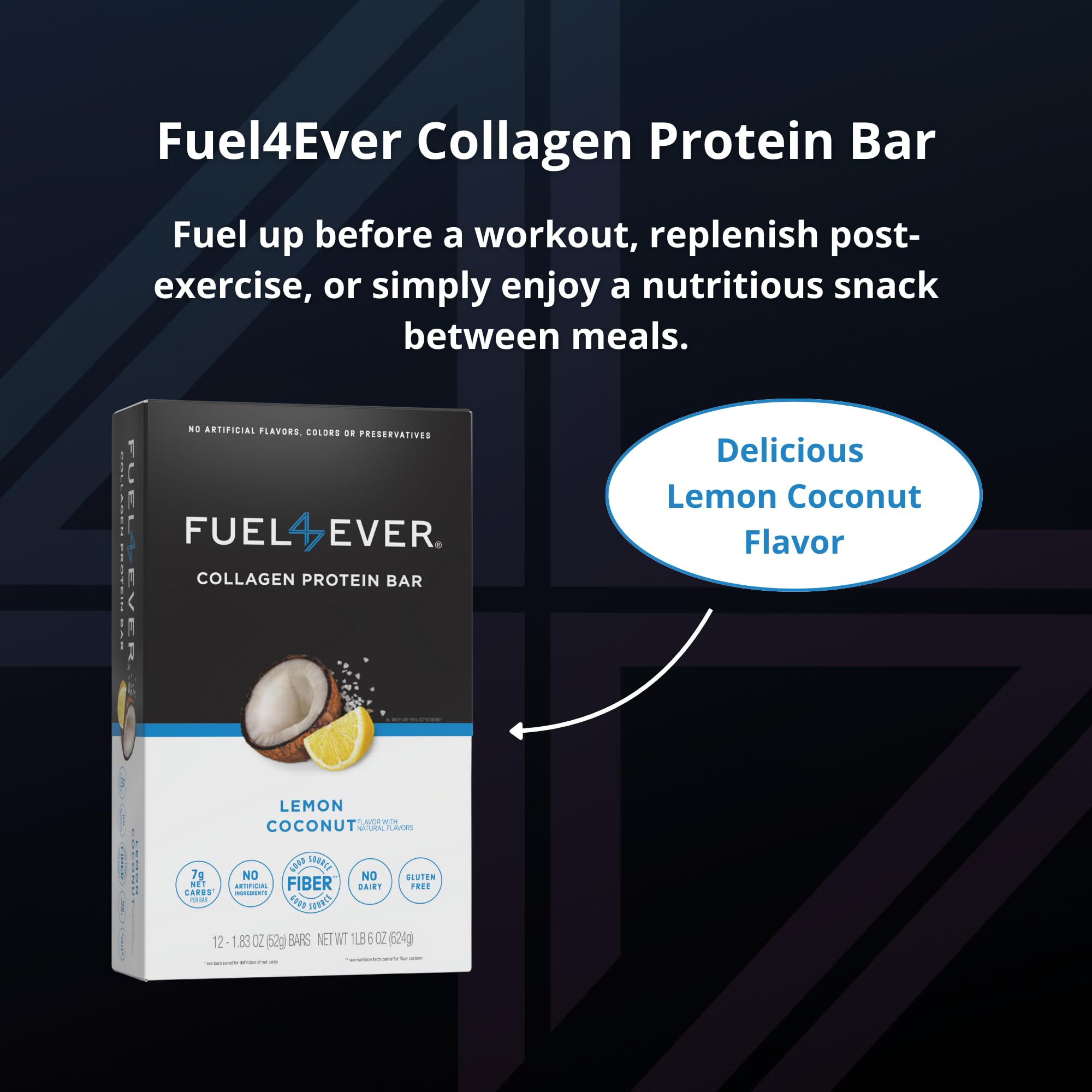 Fuel 4 Ever allulose and monk fruit sweetness highlights clean flavor in the bar.
