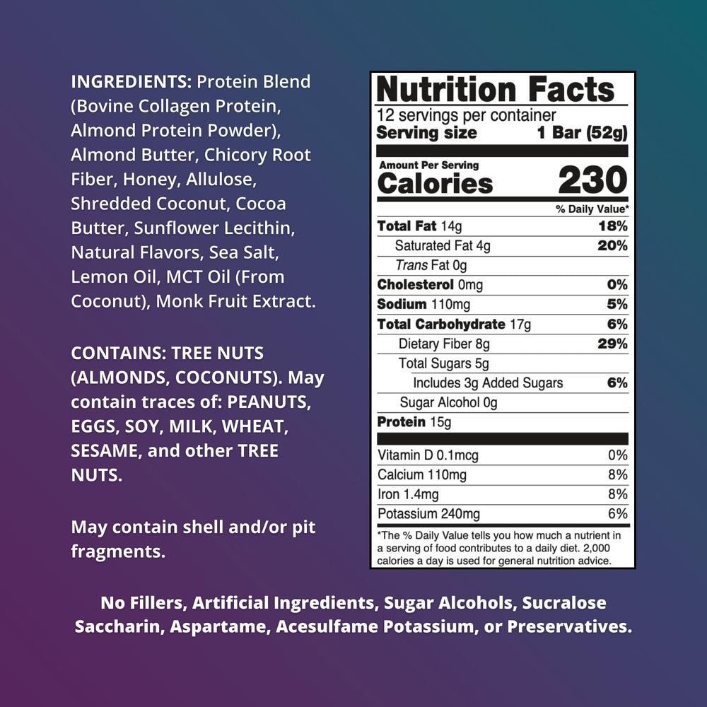Fuel 4 Ever Lemon Coconut collagen bar bite suggests satisfying texture and energy for workouts.