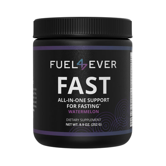 Fuel 4 Ever FAST bottle front with watermelon electrolyte powder.