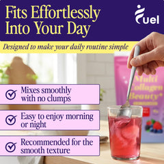 Fuel Multi Collagen visual showing hair and skin benefits.