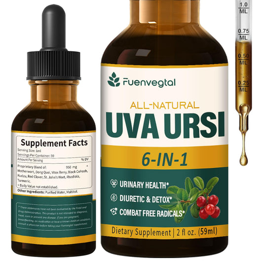 Fuenvegtal Uva Ursi drops bottle with label promoting urinary wellness