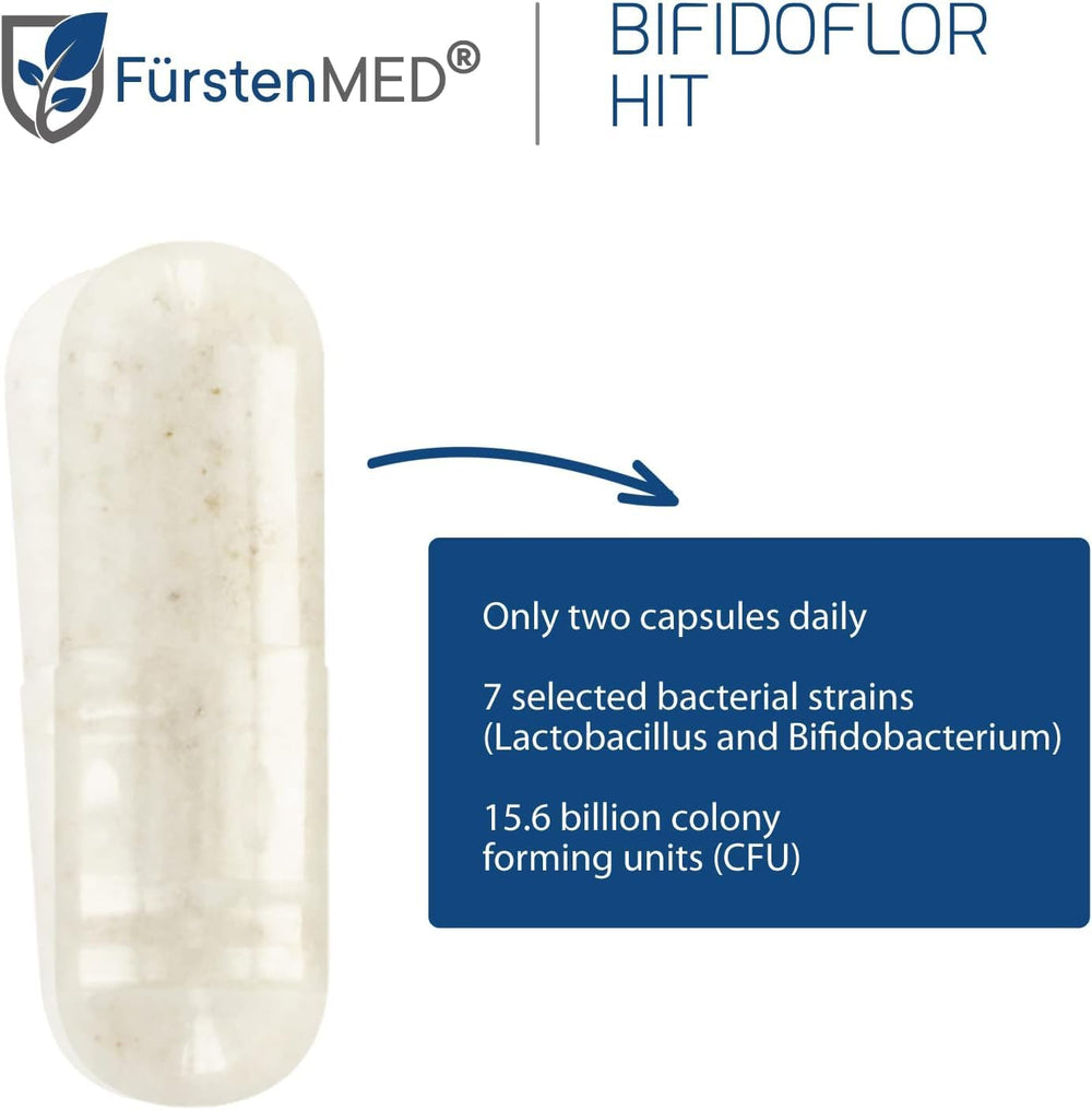 FürstenMED Bifidoflor HIT bottle with glass implies easy daily use.