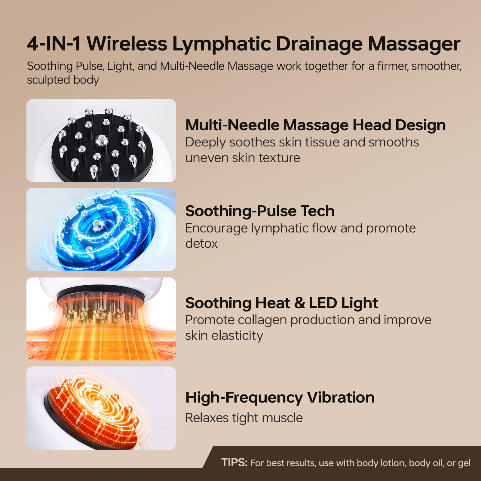 FUFADADE lymphatic drainage massager white ergonomic grip shows comfortable handling
