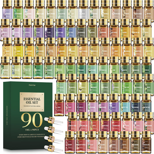 FUHITIM 90-pcs essential oil set in diffuser bottles for versatile aromatherapy.
