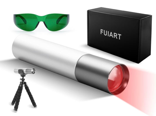 FUIART red light torch front view showing portable device for quick relief