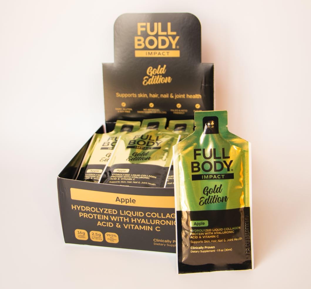 Full Body Impact Apple bottle pours liquid collagen for daily hydration