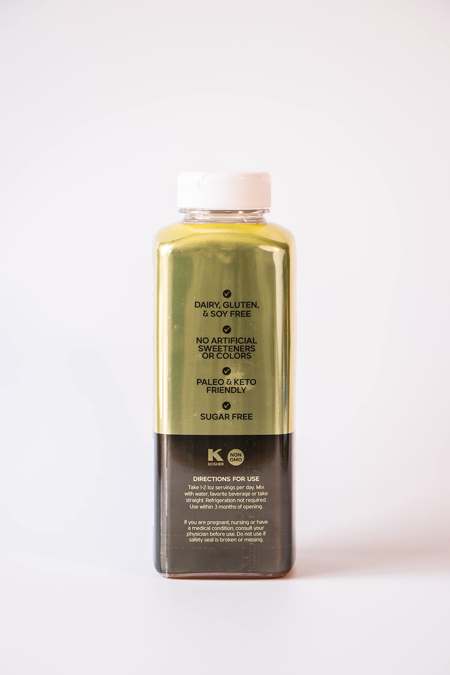 Pouring FULL BODY IMPACT Apple liquid collagen into water for easy daily use.