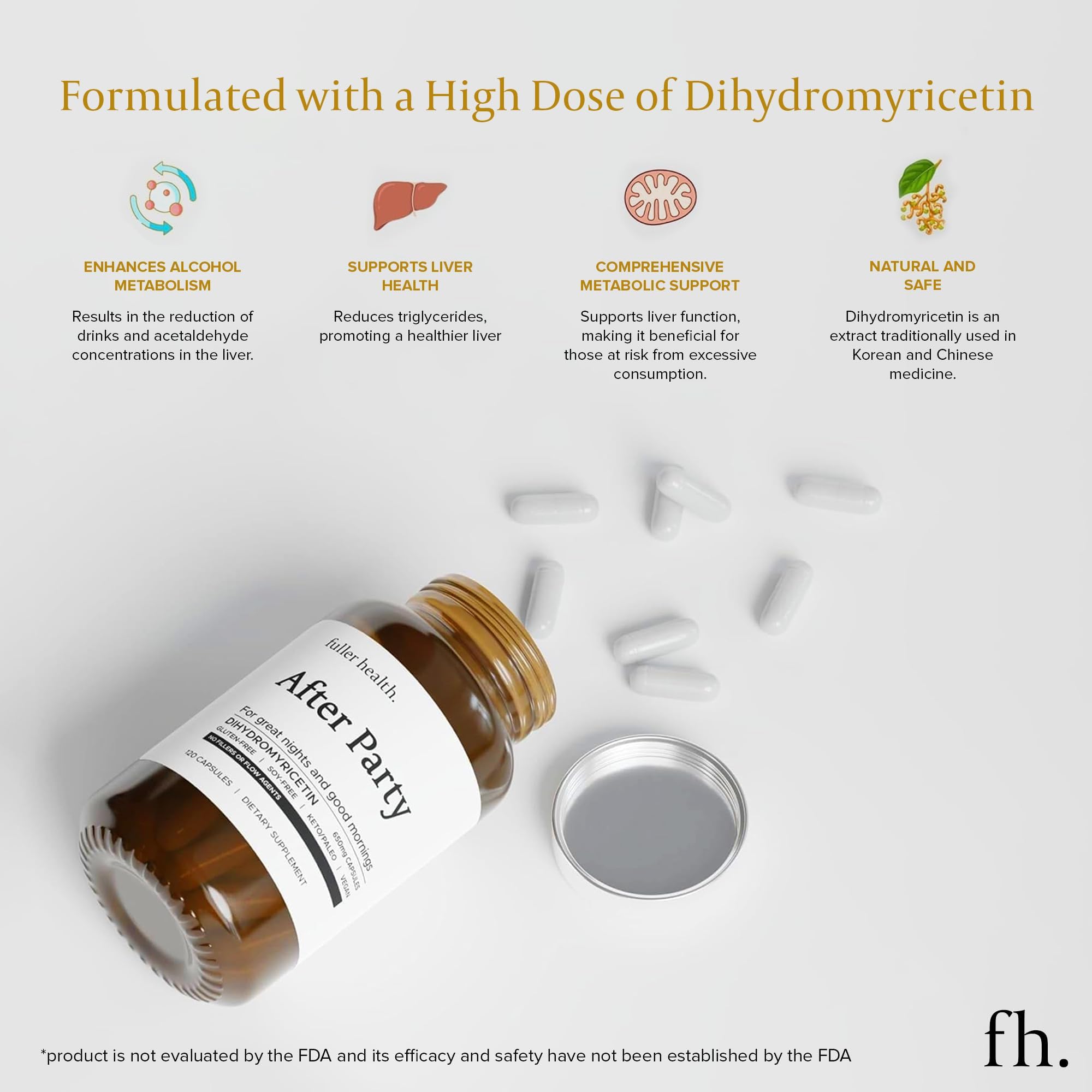 Fuller Health After Party DHM label detail highlights clean ingredients.