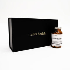 Morning light with Fuller Health After Party DHM bottle suggesting an energized start.
