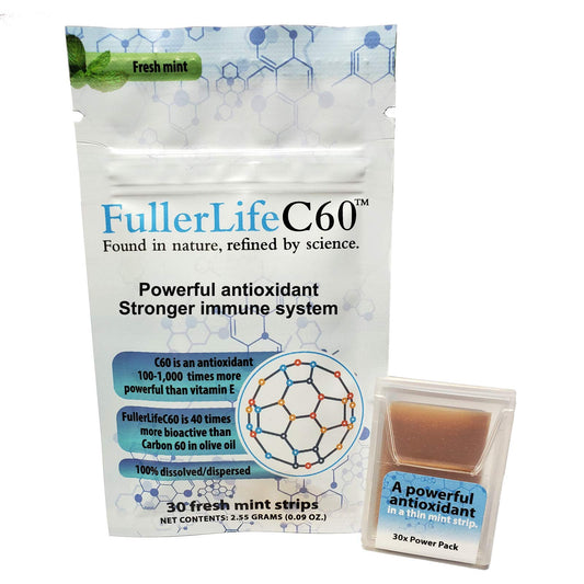 FullerLifeC60 carbon 60 strip pack in pocket for on-the-go immunity support.