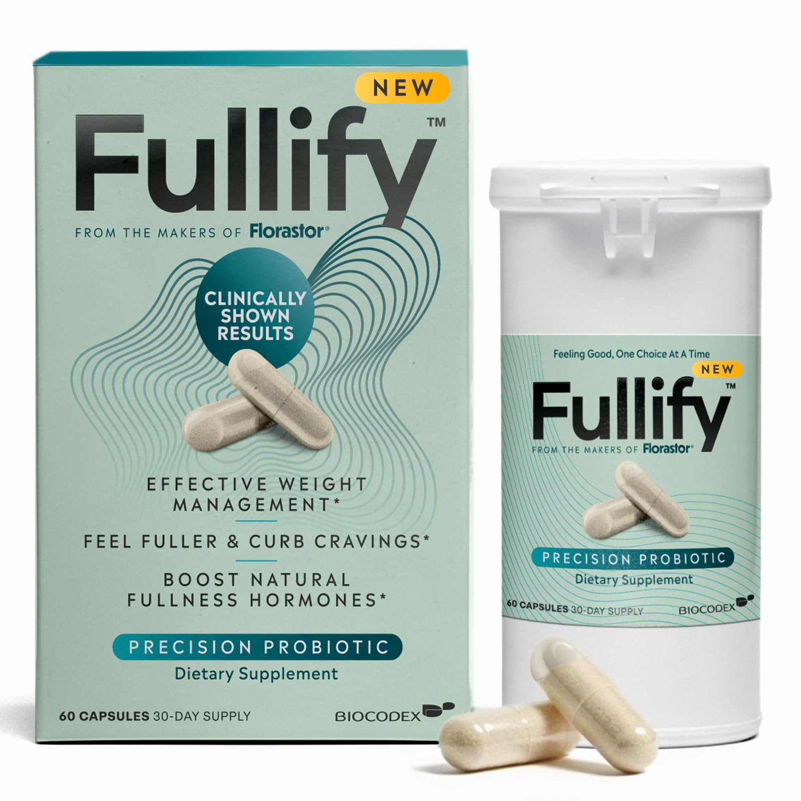Fullify weight-management probiotics bottle with daily capsules for cravings control.
