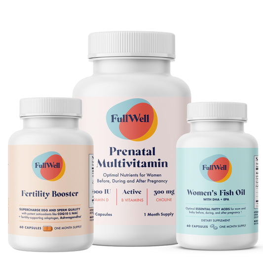 FullWell Fertility Trio bottle front for daily prenatal support.