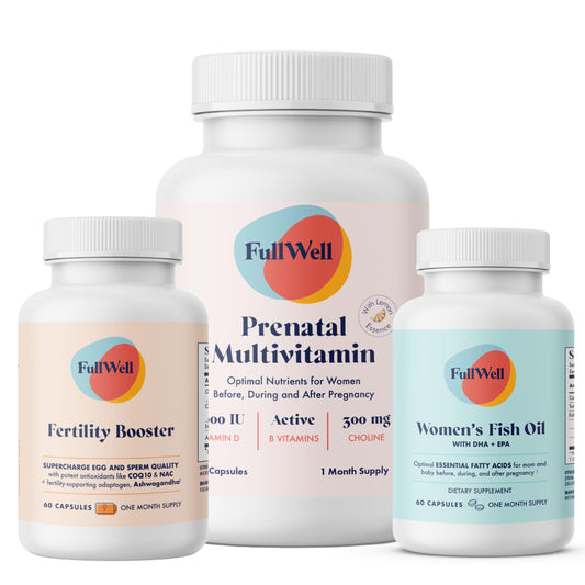 FullWell Fertility Trio lemon-DHA bottle for prenatal support and daily vitality.