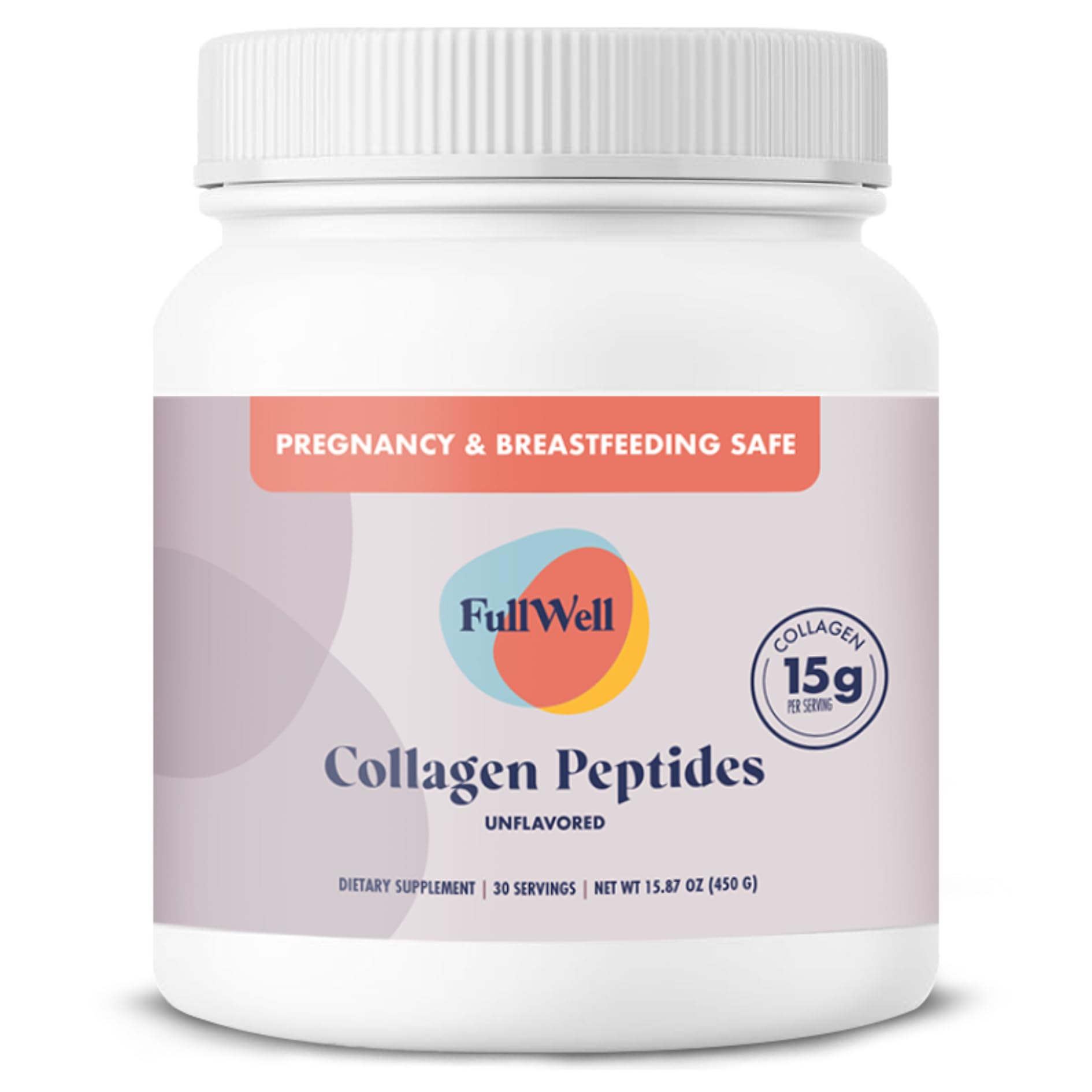 FullWell hydrolyzed collagen powder tub front for daily use.