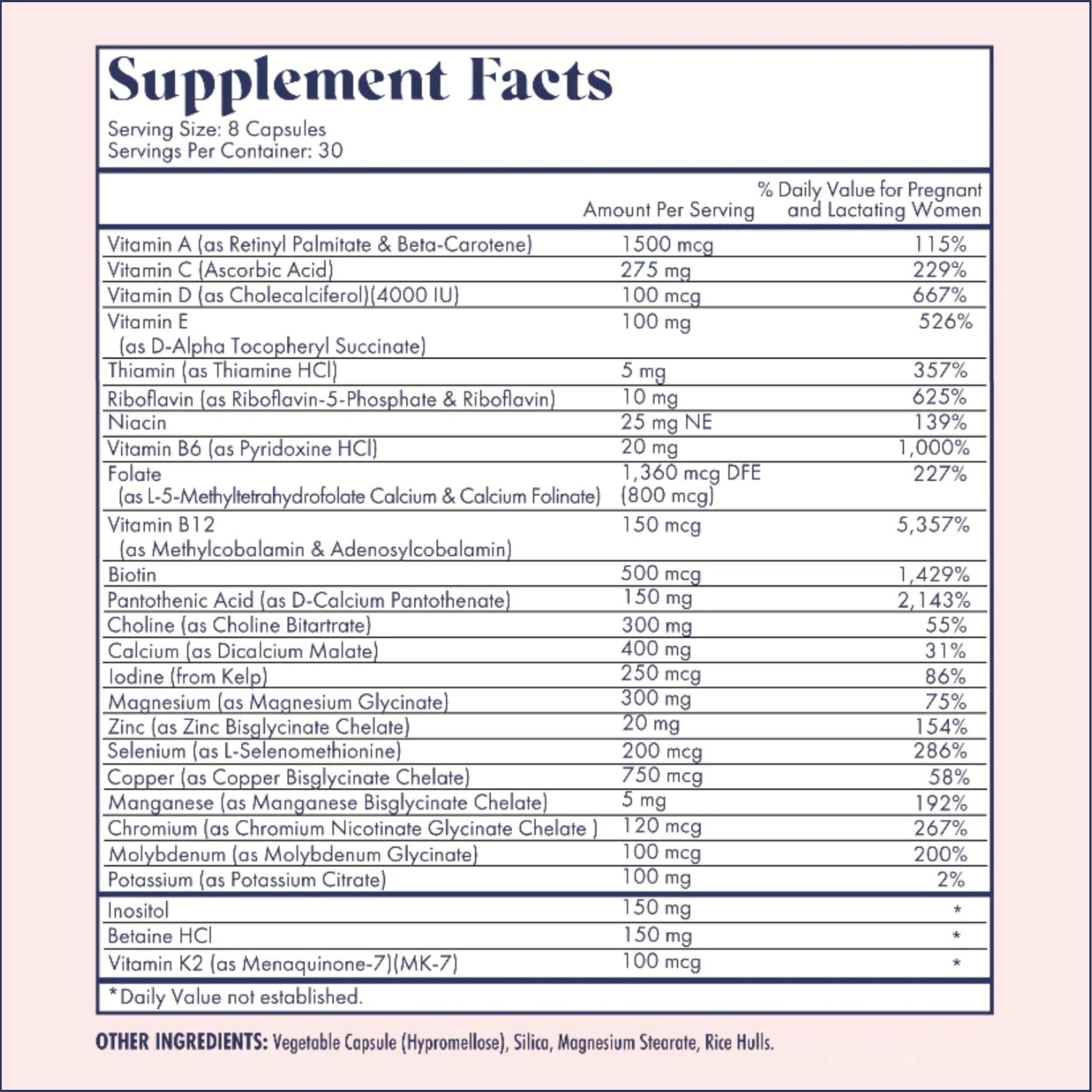 FullWell Prenatal DHA serving size graphic with dosage details.