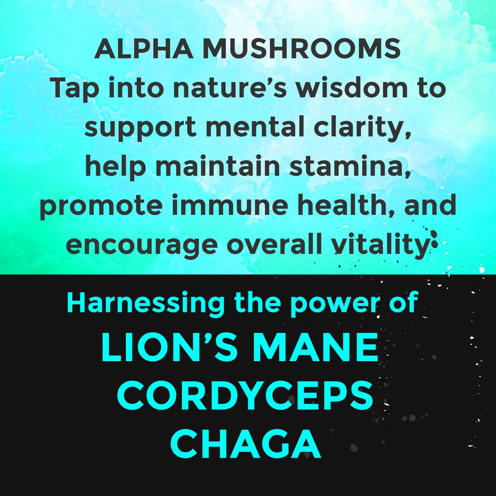 Fully Loaded Alpha label detail showcasing natural adaptogens and Chaga benefits.