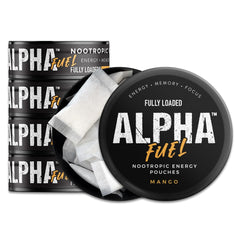 Fully Loaded Bullseye Alpha Fuel mango pouch on branded packaging for fast energy