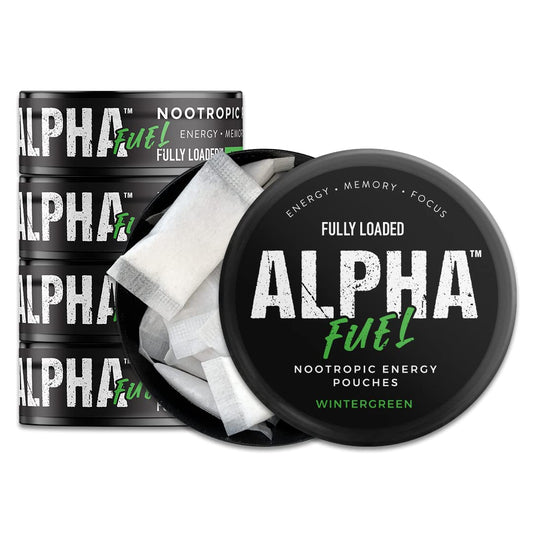Fully Loaded Bullseye Alpha Fuel wintergreen can front shows compact energy boost on the go.