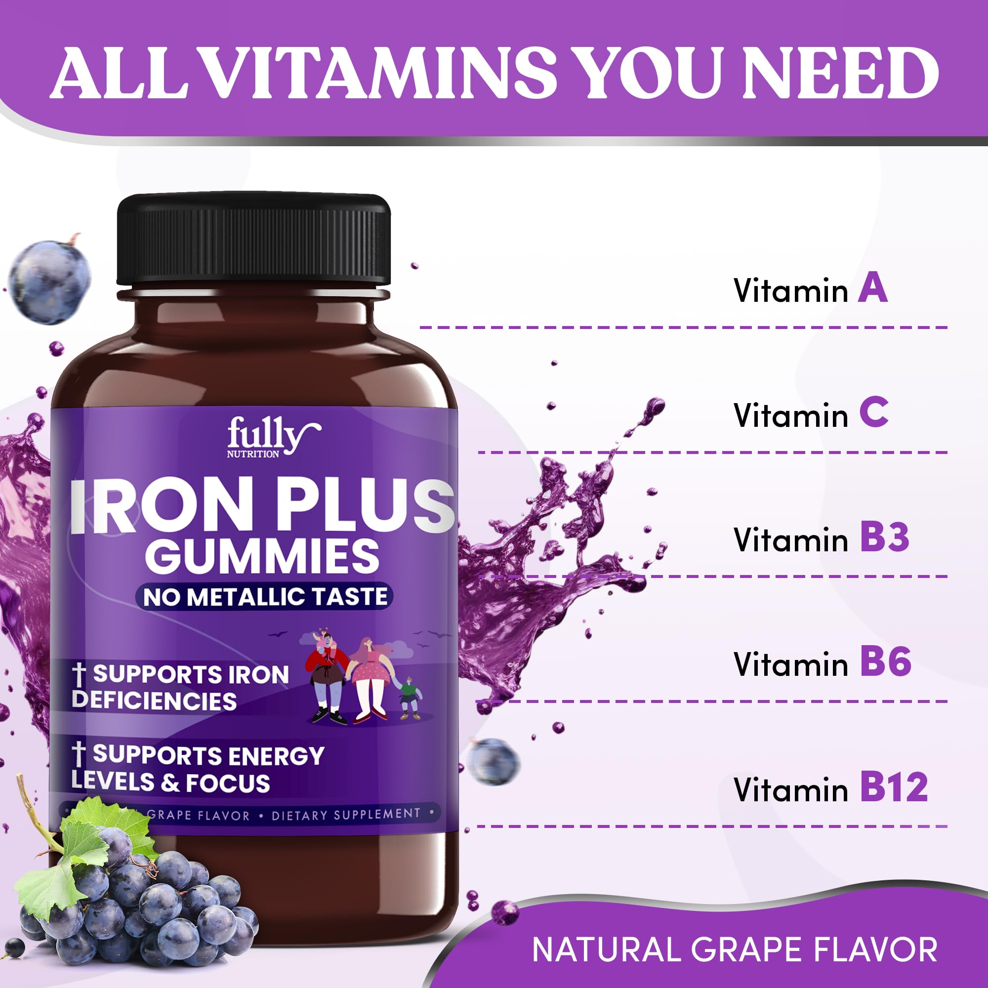 Fully Nutrition Iron Gummies jar emphasizes 111% DV iron.