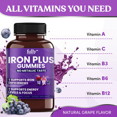 Fully Nutrition Iron Gummies jar emphasizes 111% DV iron.
