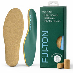 Fulton custom molding cork shoe inserts, front view, showcasing arch support for daily comfort.