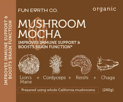 Fun Earth Mushroom Mocha powder ready to mix into hot water or coffee