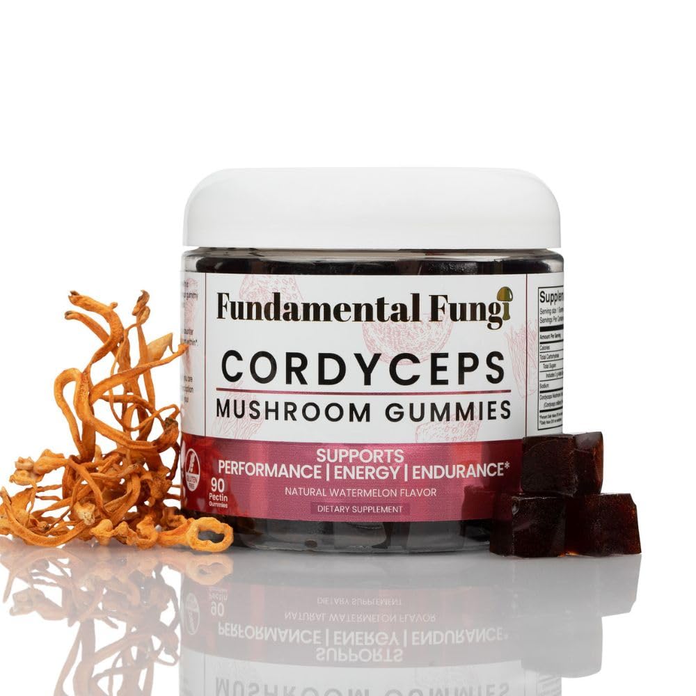Fundamental Fungi Cordyceps Gummies in-use shot suggests on-the-go energy