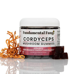 Fundamental Fungi Cordyceps Gummies in-use shot suggests on-the-go energy
