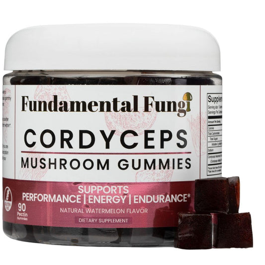 Fundamental Fungi Cordyceps Gummies watermelon jar offer a tasty energy lift