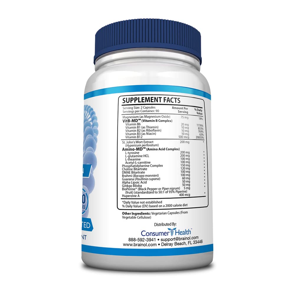 Close-up of Brainol capsules emphasizing vegan-friendly formulation