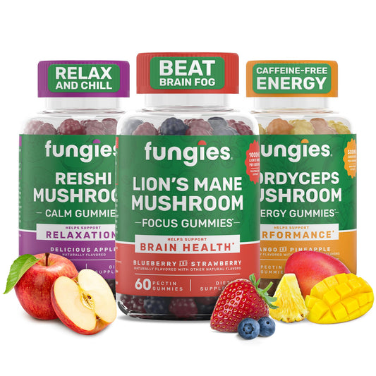 Fungies Lion’s Mane gummy bottle highlighting focus support.