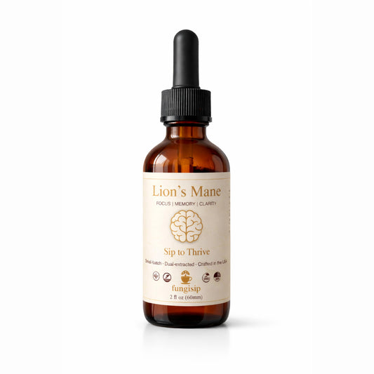 FUNGISIP Lion’s Mane tincture bottle with dropper for daily focus.
