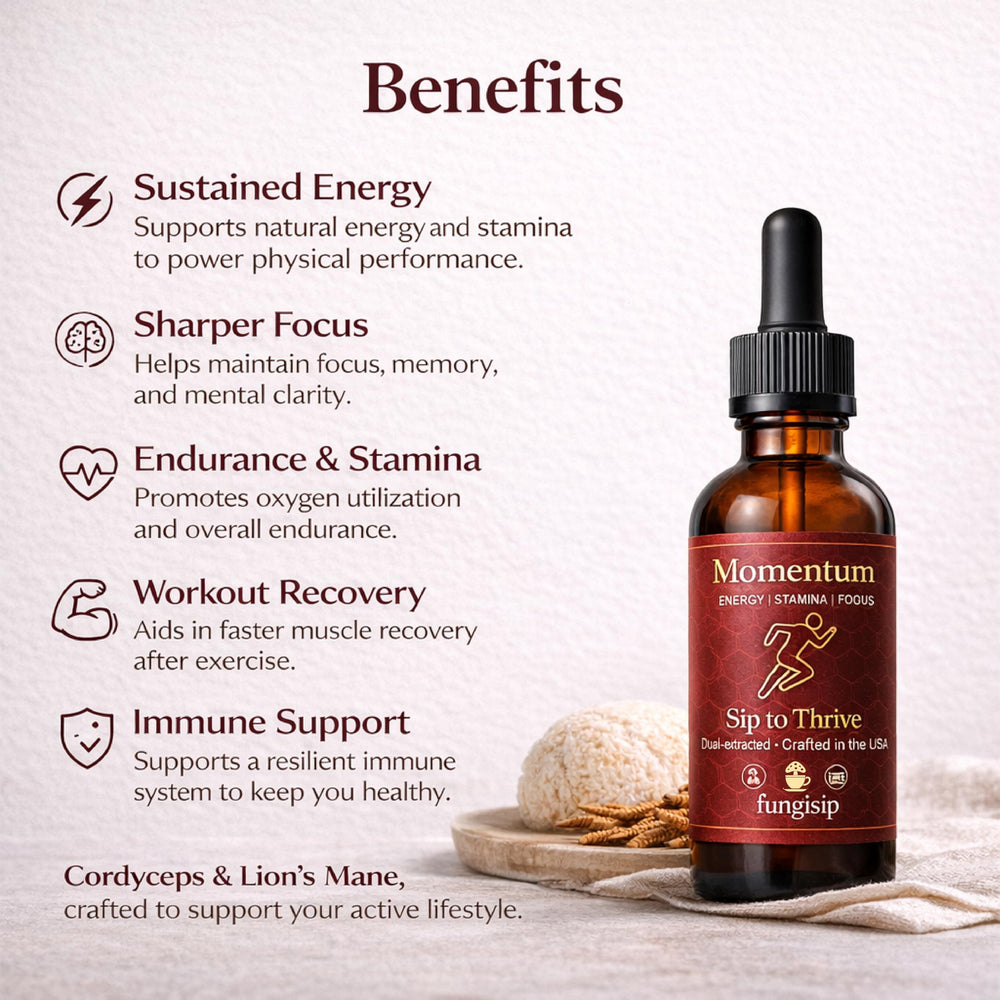 FUNGISIP Momentum label close-up highlighting organic extract.