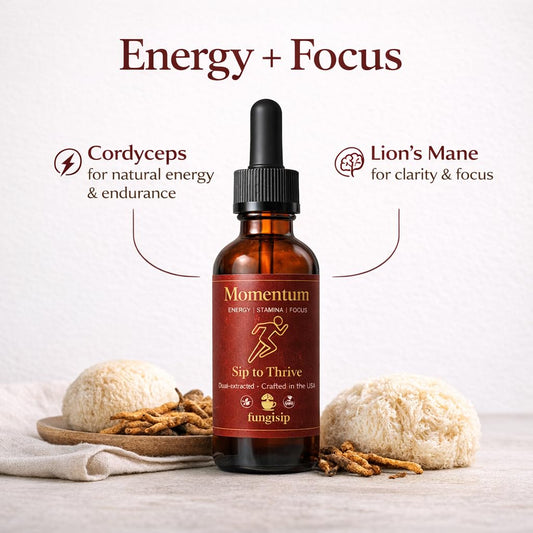 FUNGISIP Momentum bottle with lion's mane for improved mental clarity.